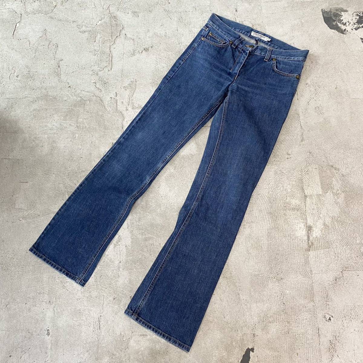 YVES SAINT LAURENT イブサンローラン ロゴ 刺繍 フレア デニム パンツ 