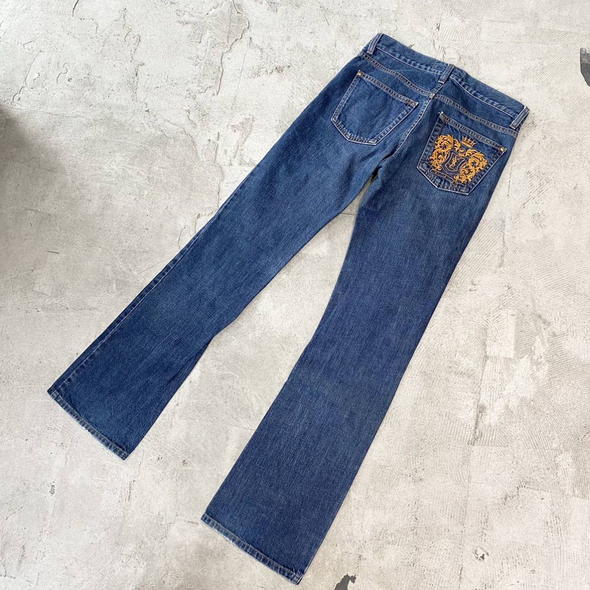 YVES SAINT LAURENT イブサンローラン ロゴ 刺繍 フレア デニム パンツ 