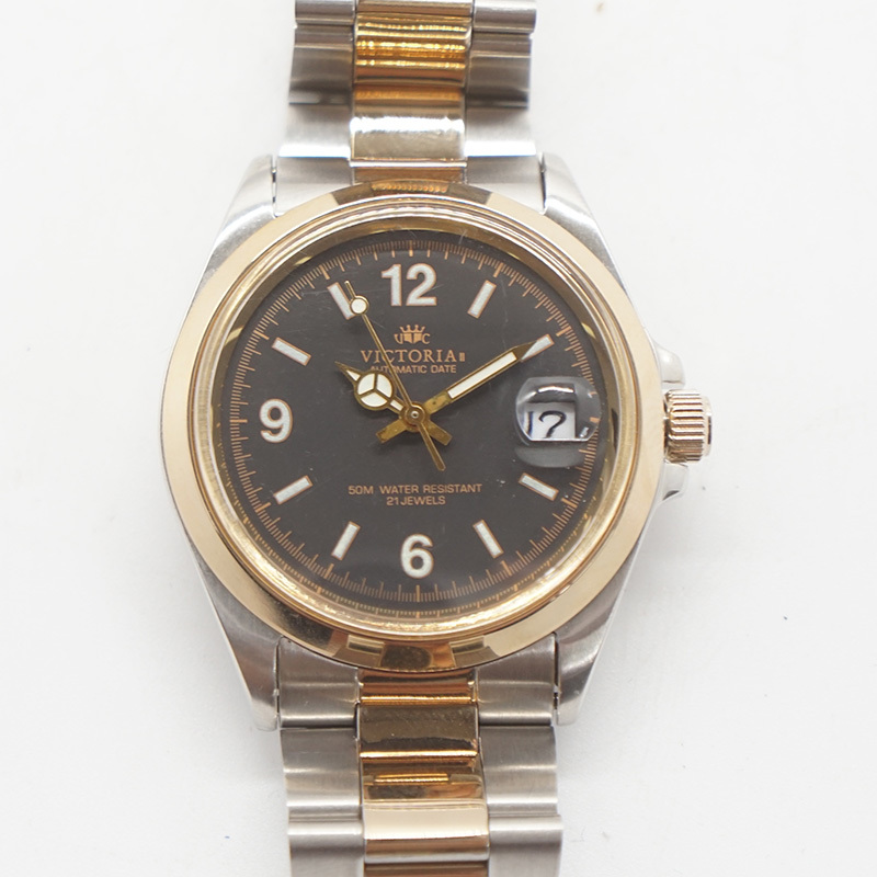 VICTORIAⅡ ヴィクトリアⅡ automatic date 50m water resistant 21 jewels 自動巻き 