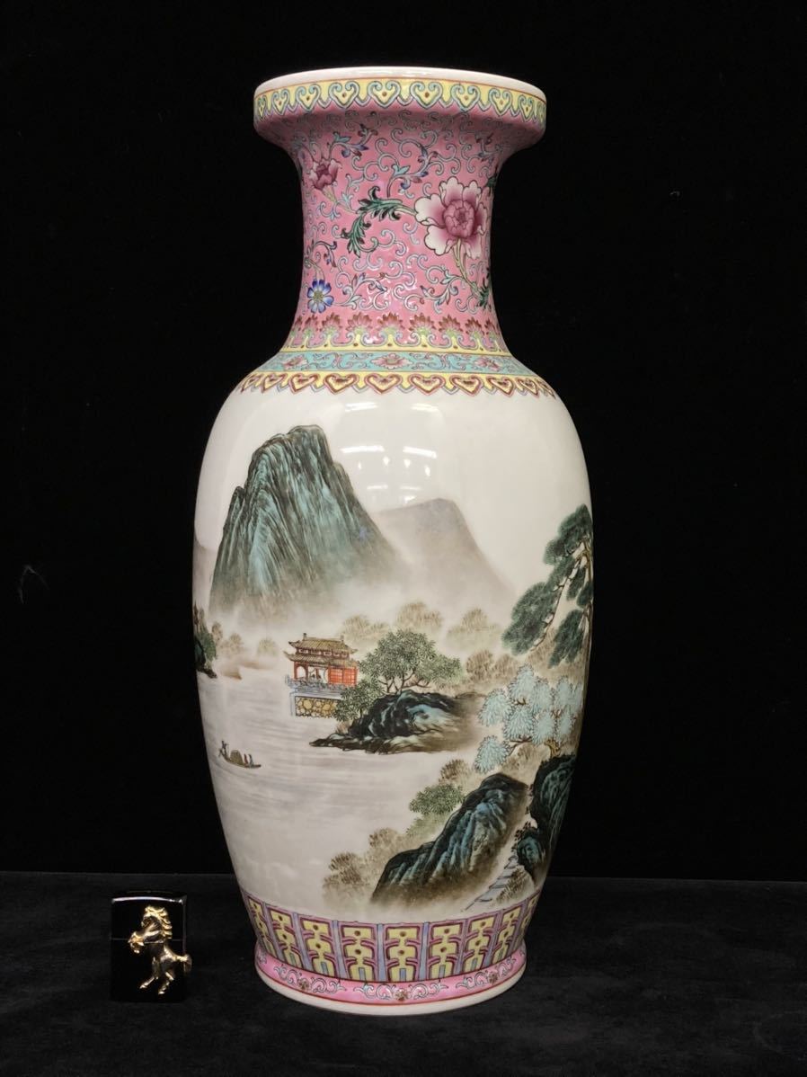 景徳鎮陶磁器 花瓶 特大 中国美術 サイズ高さ約46.5cm 重さ