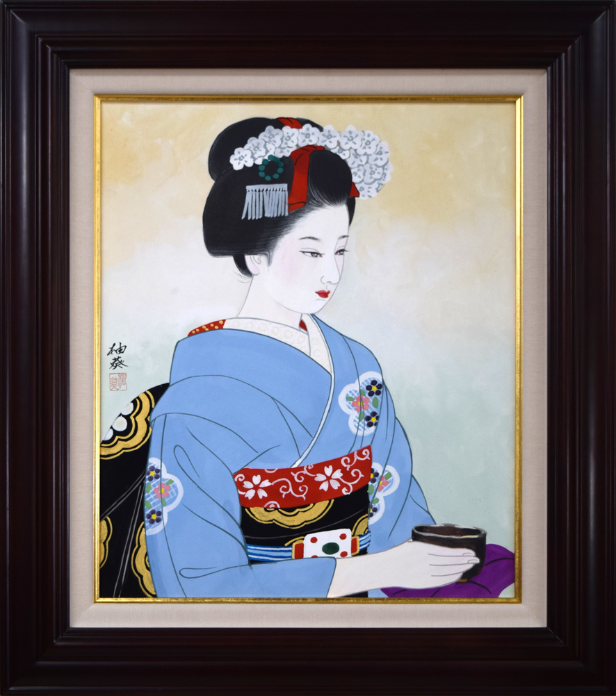 Yahoo!オークション 日本画 10号 五宮下柚葵 美人画 真作 彩色 額装 共