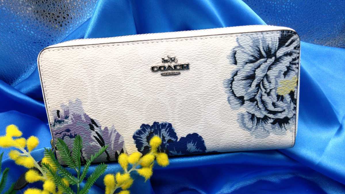 新品未使用コーチ長財布花柄ホワイトネイビーレザーレディースメンズ送料無料即日発送 COACH コーチ アウトレット - 長財布 OUTLET ホワイト カードケース