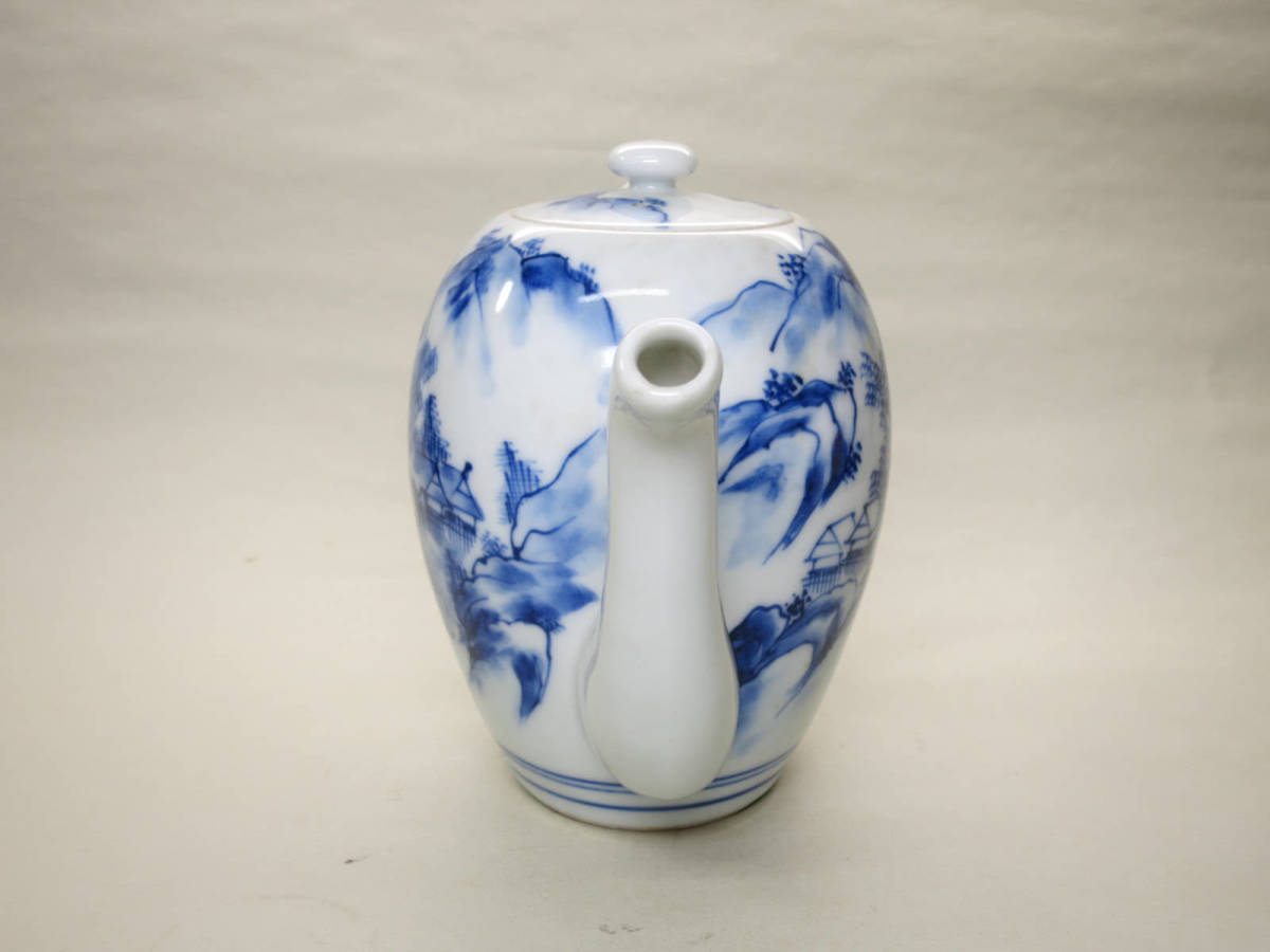 骨董大好き§ 泰之造 京焼染付山水画水注 希少良品 京都 平安 煎茶道具