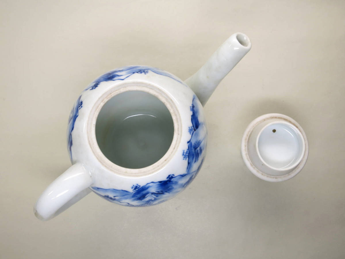 骨董大好き§ 泰之造 京焼染付山水画水注 希少良品 京都 平安 煎茶道具