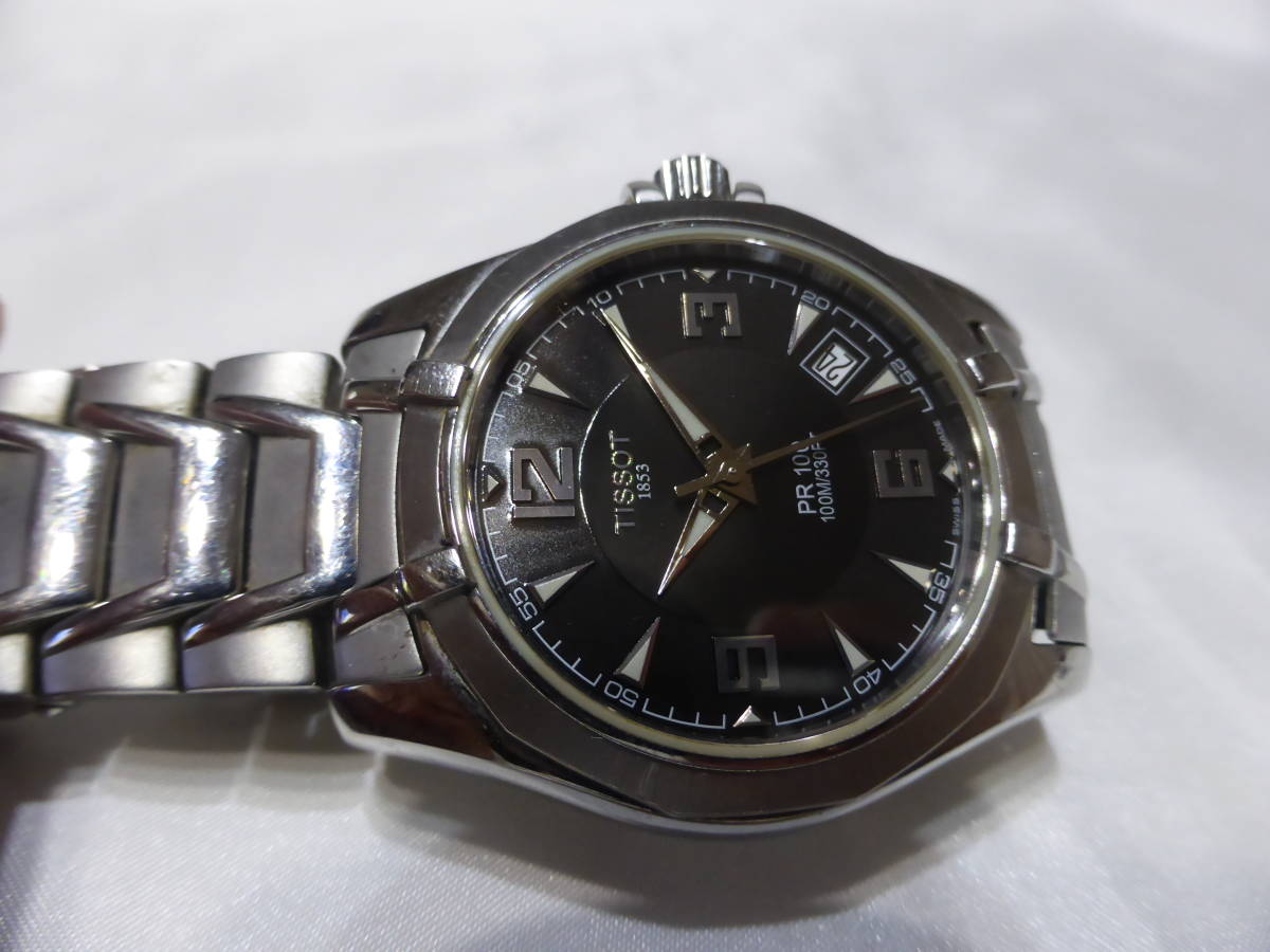 メンズ 美品 TISSOT ティソ PR100 クォーツ 黒文字盤 全コマ付き