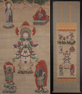 13 古仏画 不動明王像図 桃山～江戸初期（明代）掛軸／五鈷杵 仏像 仏教