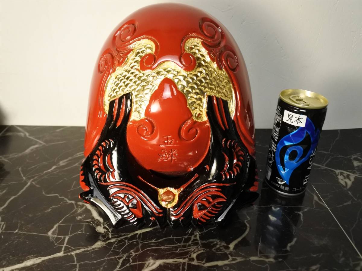 長期保管品　6寸　楠　上彫塗木魚　本金箔　仏具　高さ20㎝　幅18㎝（211010エ3）2837　M