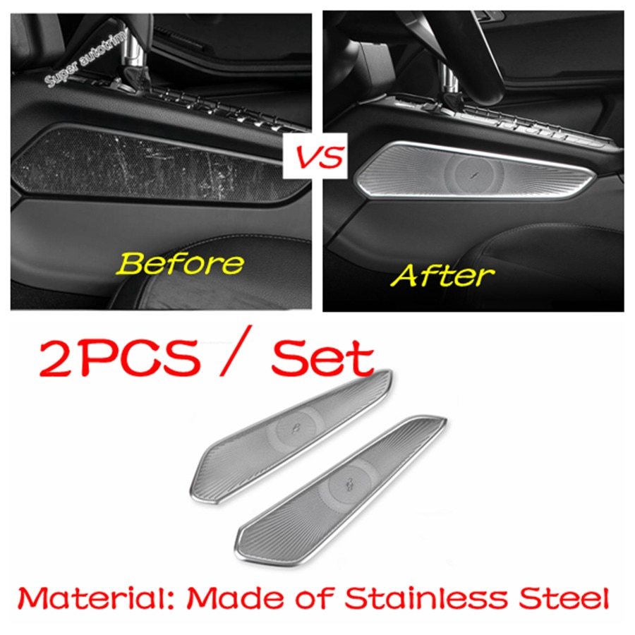 スピーカーカバー 新品 ポルシェ マカン 2014-2020 ステンレス 2pcs 車 内装 装飾 パーツ 中央 センター 交換 カバー カスタム 人気_2
