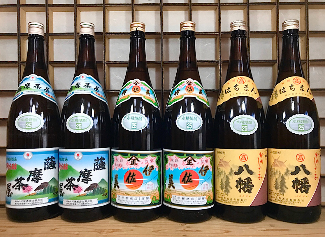 即決15250円【 伊佐美 2本 ・ 八幡 2本 ・ 薩摩茶屋 2本 ： 芋焼酎
