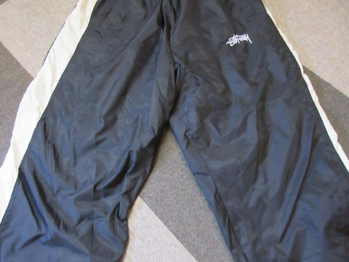 90s STUSSY ナイロンパンツ XL~ 黒x白 USA製 ステューシー ストリート 
