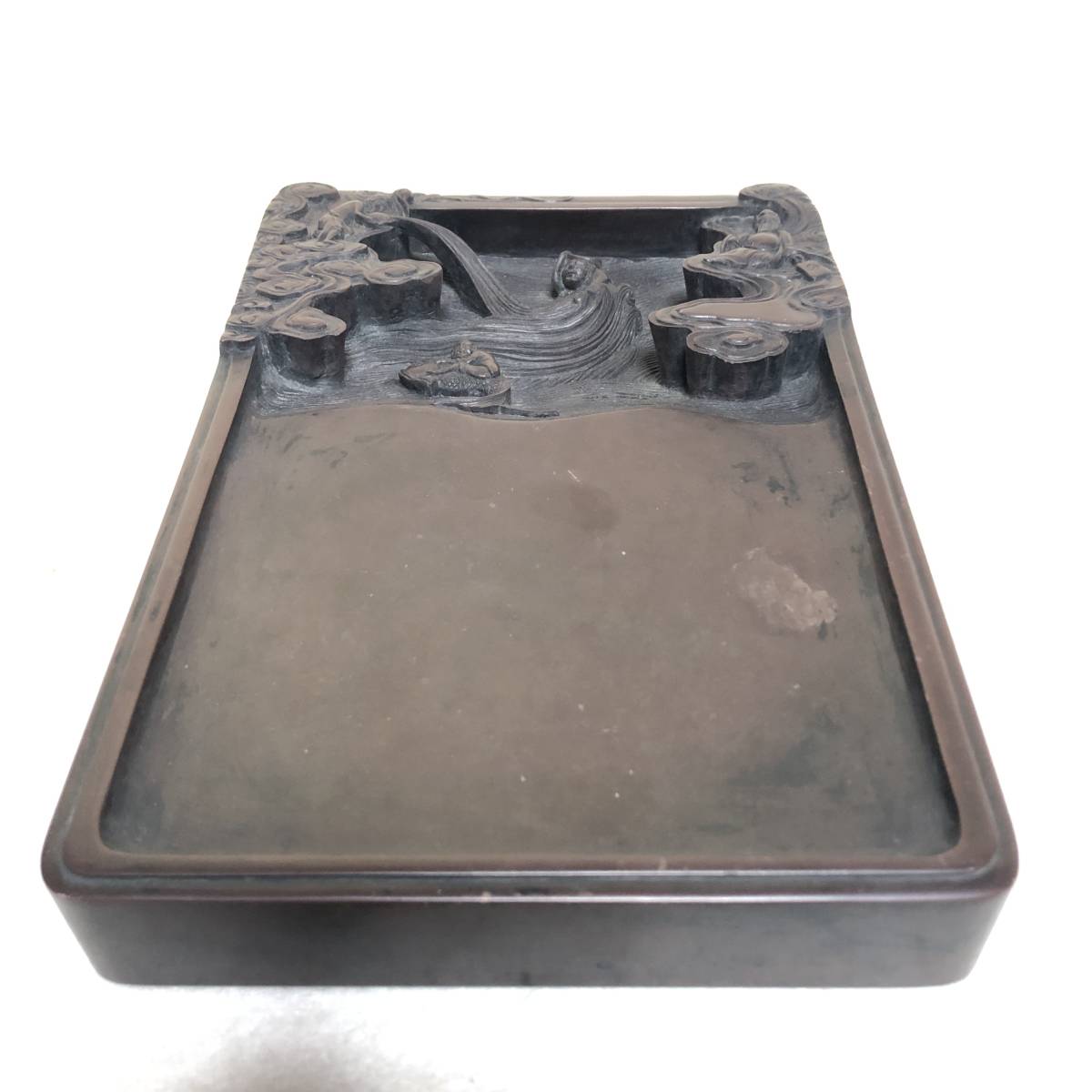 端渓紫石 硯 すずり 裏に刻印 サイズ 25×17×3.5cm 中国