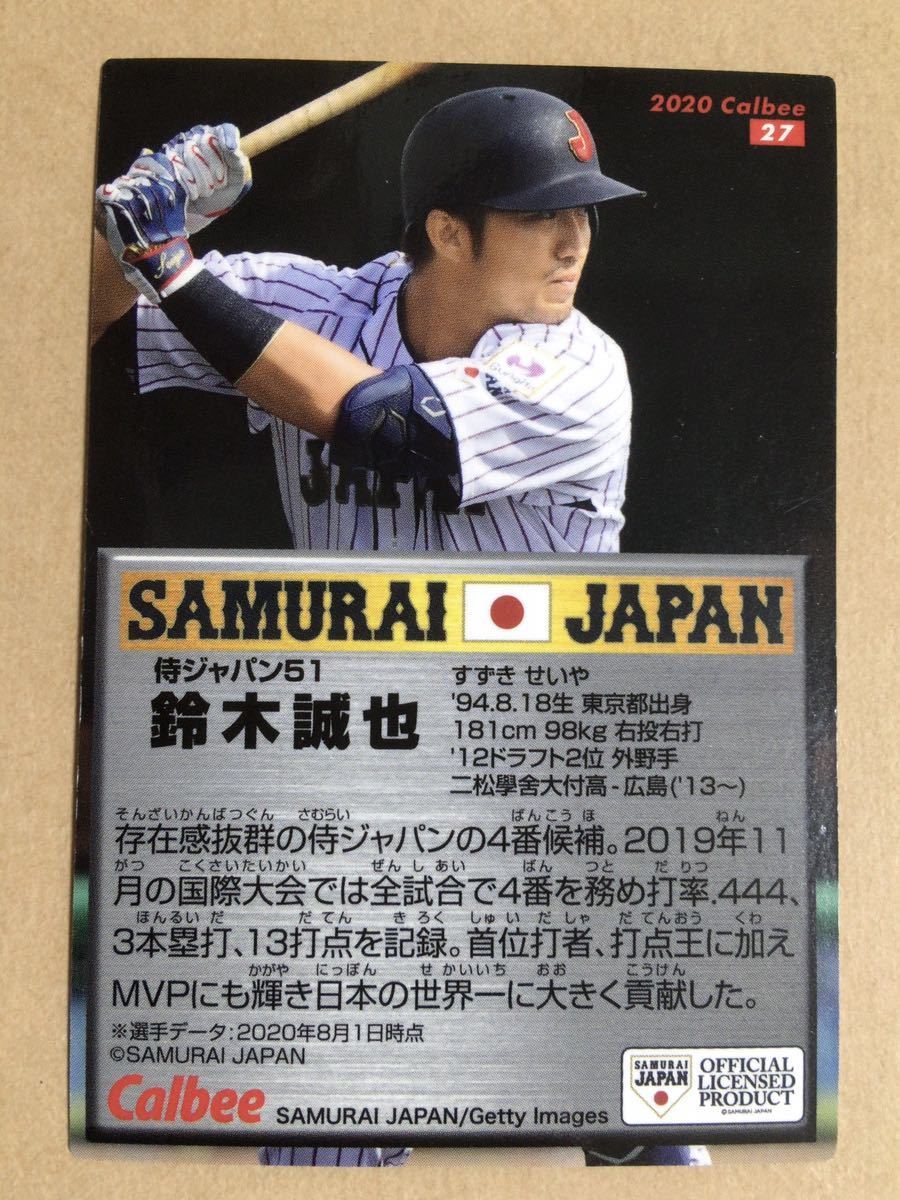 カルビー プロ野球チップス 2020 侍ジャパンカード 金サイン 鈴木誠也 