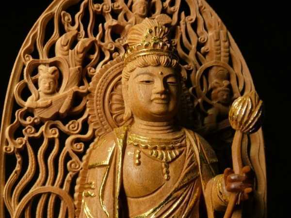 木彫 玉眼 聖観音菩薩立像 仏像 仏教美術 仏教美術 時代彩色木彫 玉眼