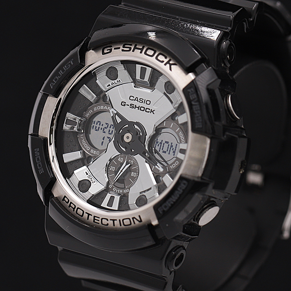 1円◎稼働◎良品【カシオ/Gショック】GA-200BW デジアナ ガリッシュブラック QZ メンズ腕時計 A0148510