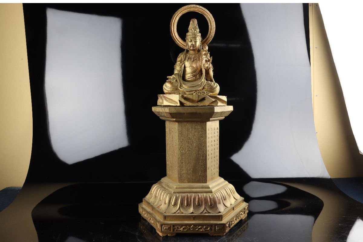 URA]木彫金彩般若教仏像/64cm/7-j-160(検)骨董/仏像/仏教/宗教/神社