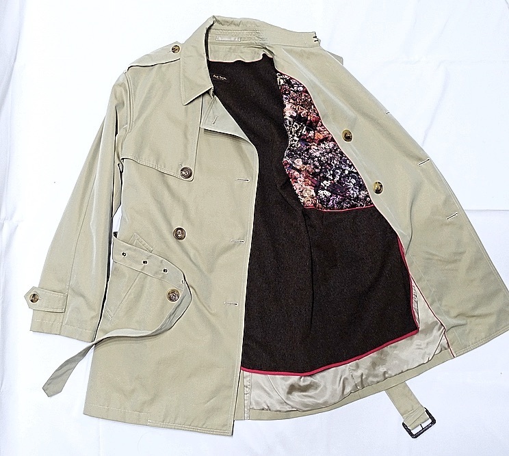 美品 Paul Smith COLLECTION ポールスミスコレクション フローラルプリント裏地 ライナー付き トレンチコート ベージュ×花柄 メンズ XLX