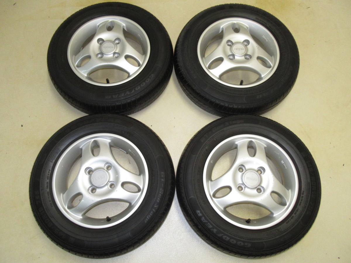 スバル純正オプションRFRB 4.5J-13 off+45 pcd100/4H GOODYEAR GT-Eco Stage 145/80R13 タイヤ付き4本セット プレオ/ステラ/ヴィヴィオ 他