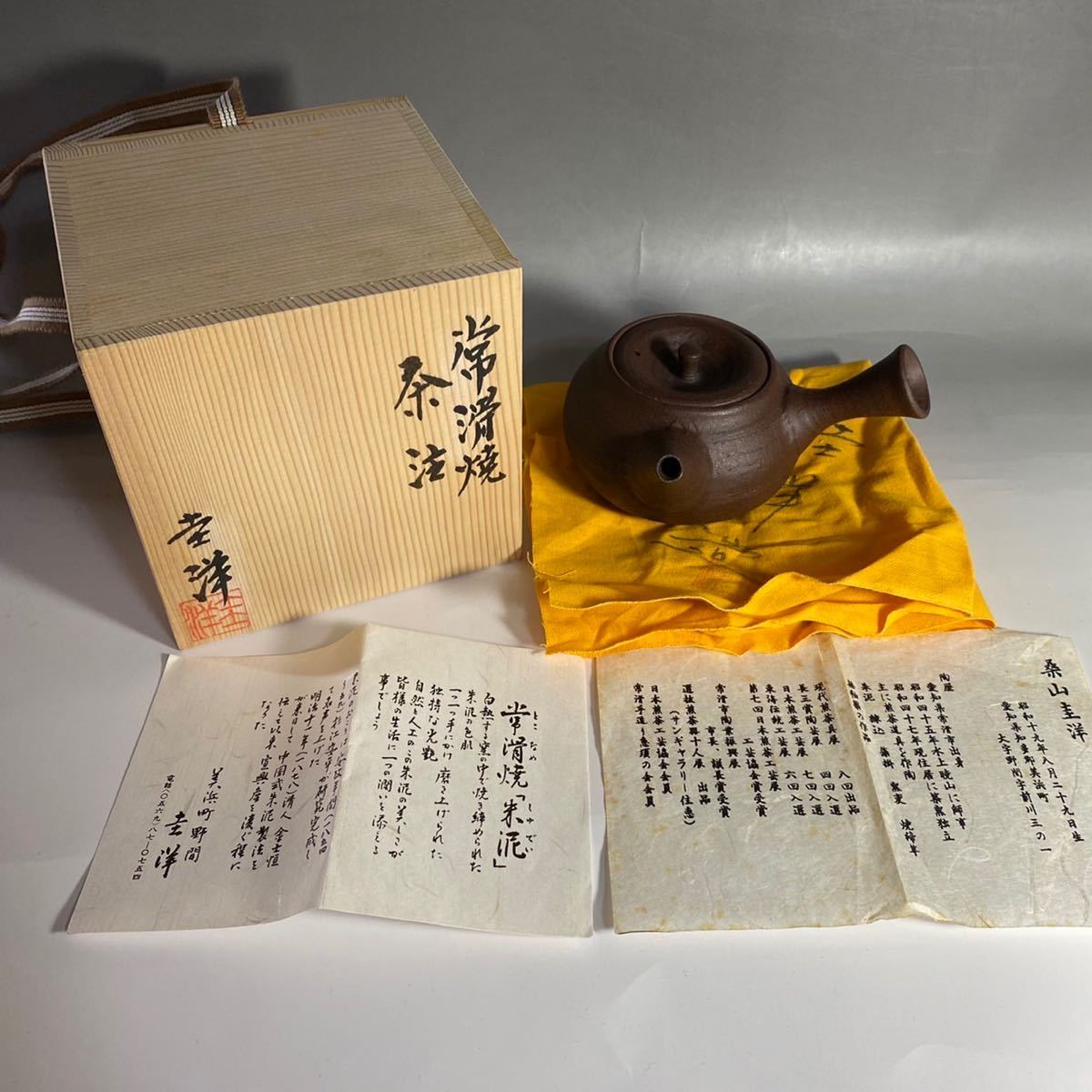 茶道具　常滑焼　桑山圭洋造　朱泥　茶注　急須　共布共箱　V　9917 第二十回日本煎茶工芸展入選作家 桑山 圭洋 造 朱泥 横手