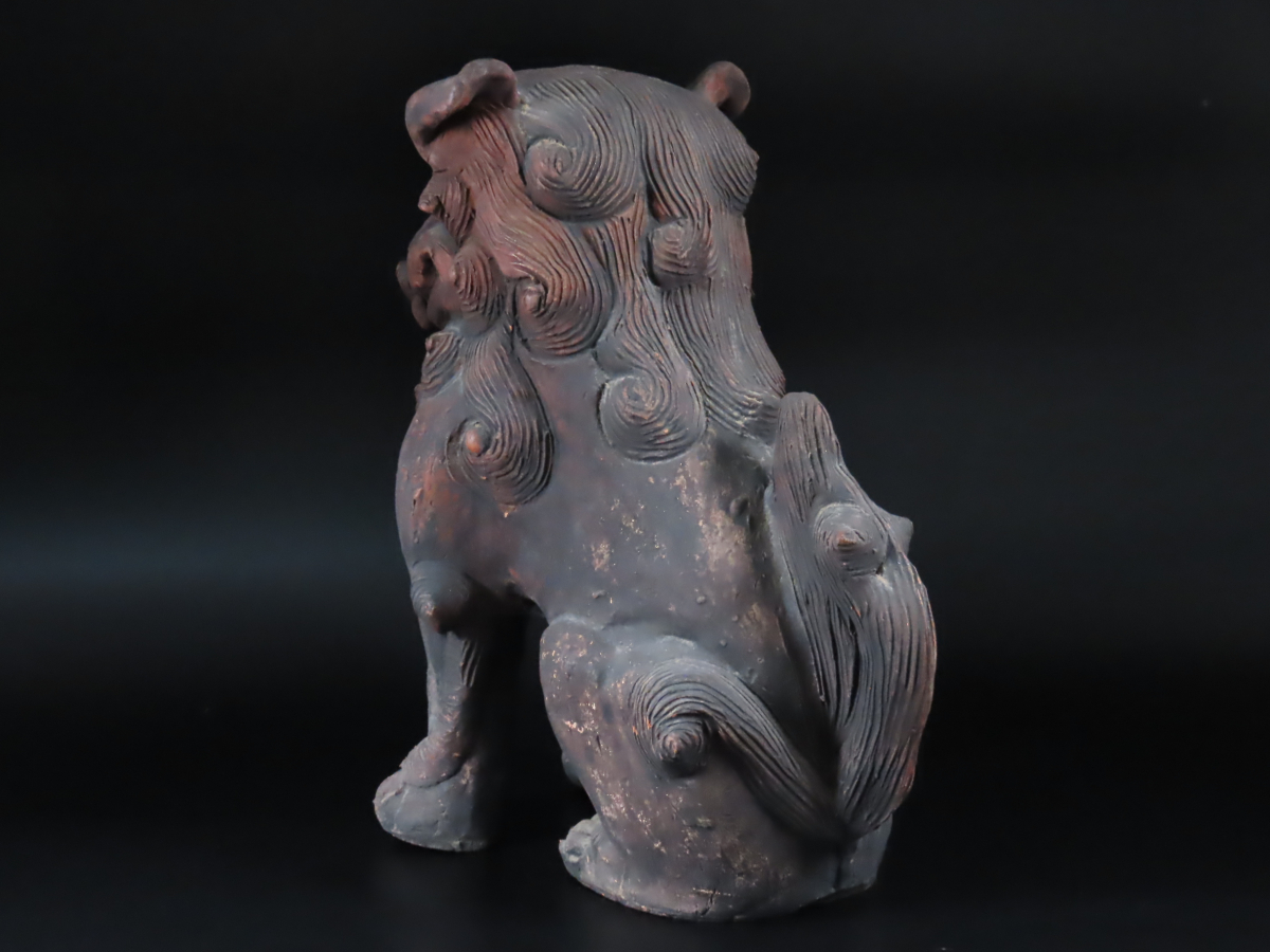 時代 古琉球 古典焼 獅子 置物 シーサー 高さ34.5cm 古美術品 沖縄旧家