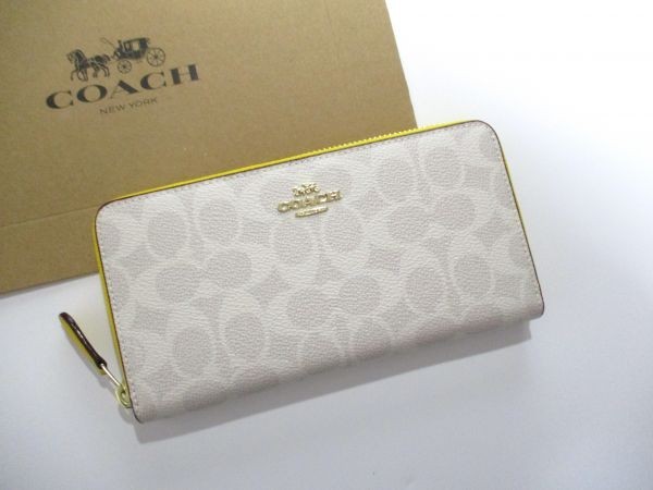 COACH 長財布 新品 同様 未使用 正規品 [86] ジッピーウォレット レディース 814 シグネチャー キャンバス ホワイト イエロー