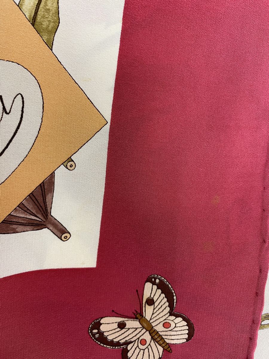 GUCCI グッチ 花柄スカーフ 蝶々 シルク100％ 大判スカーフ 中古