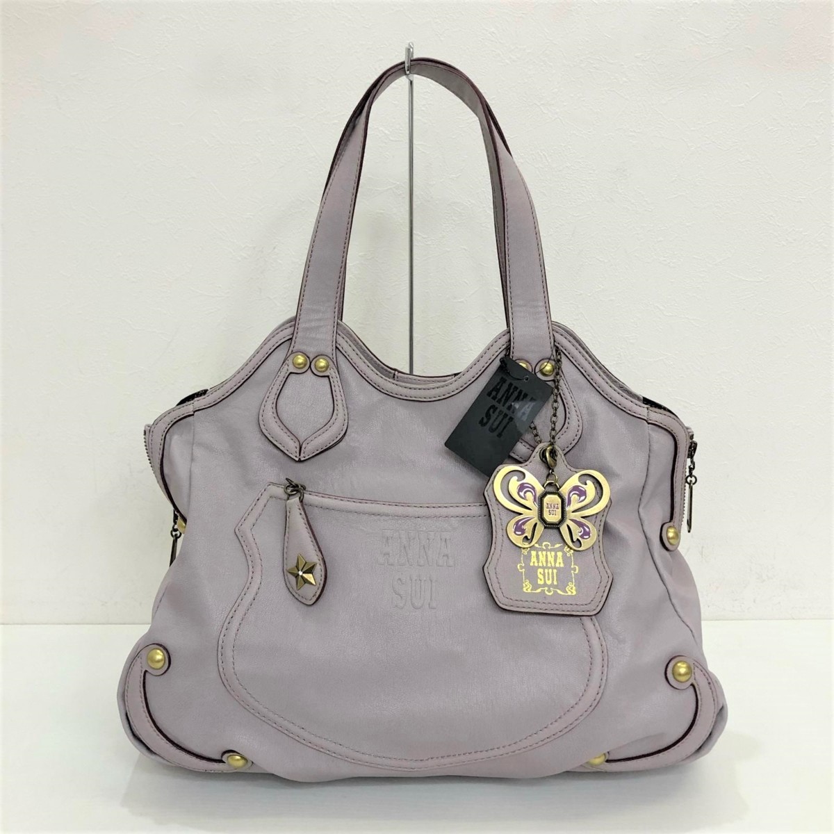 ANNA SUI アナスイ トートバッグ ハンドバッグ レザー ライトパープル 