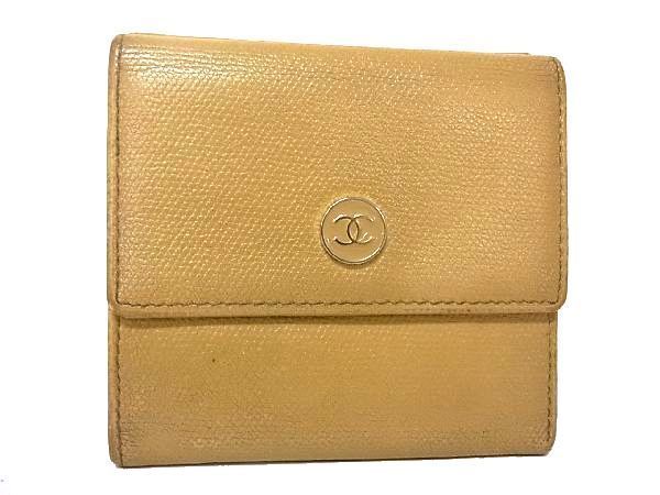 1円 CHANEL シャネル ココボタン レザー ゴールド金具 三つ折り W