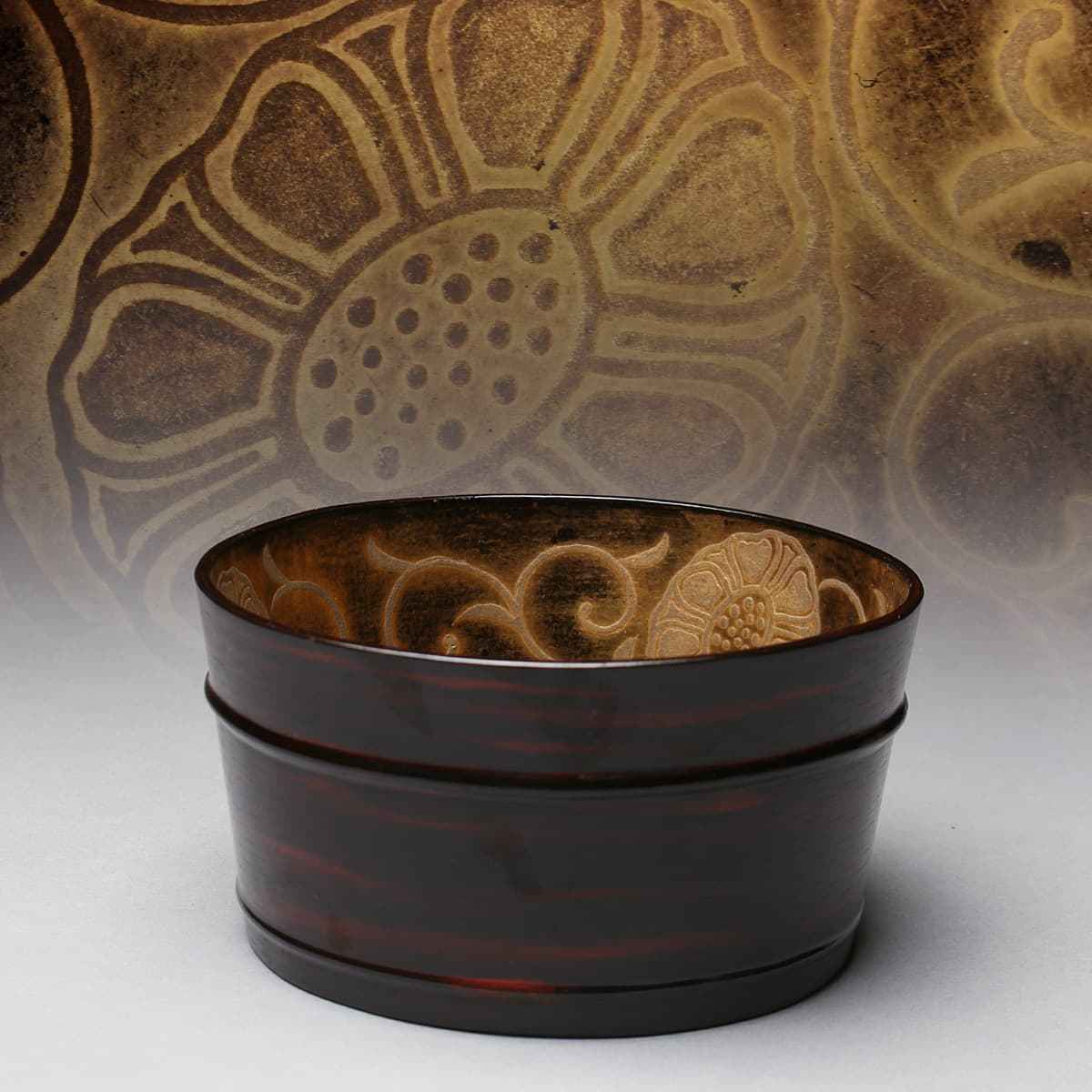 天然木製漆塗 木製 CM447天然木漆塗 花唐草金蒔絵 黒塗