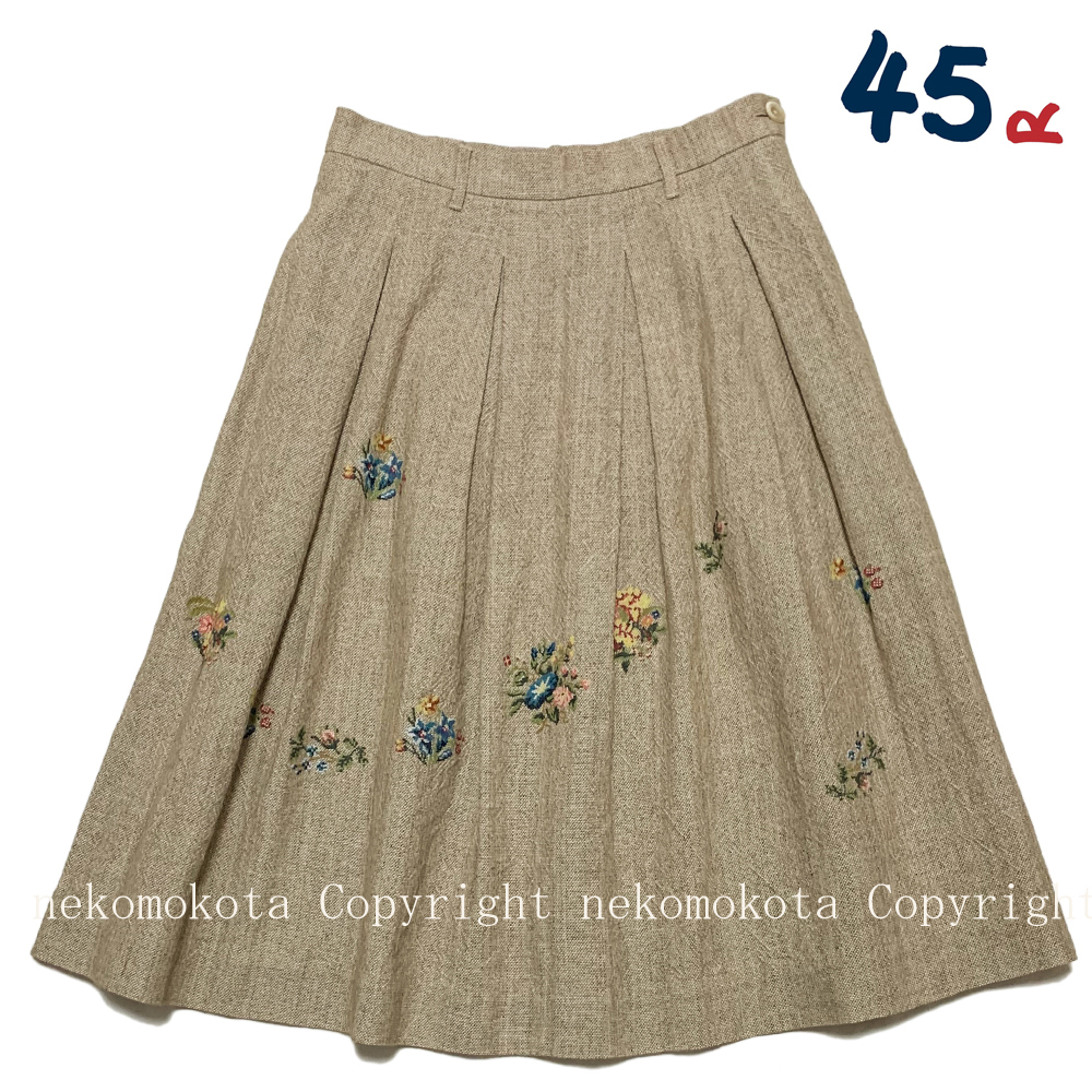 45R ギマツイード 花柄 刺繍 スカート 2 プリーツ フラワー 45rpm 45R