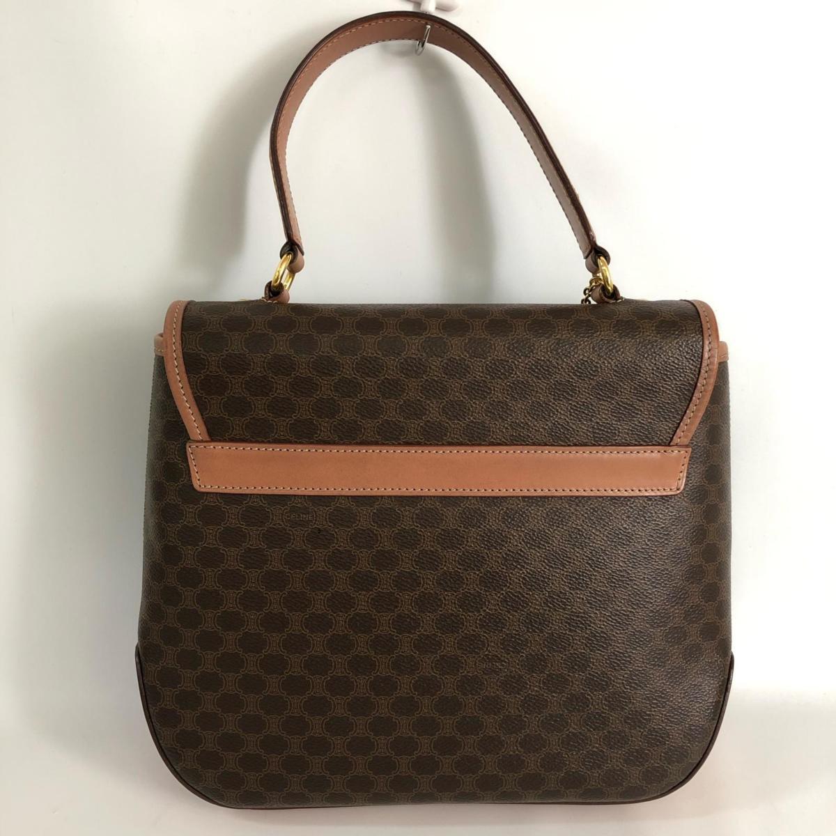 CELINE セリーヌ マカダム柄 ハンドバッグ プレート付 PVC×レザー 茶系 