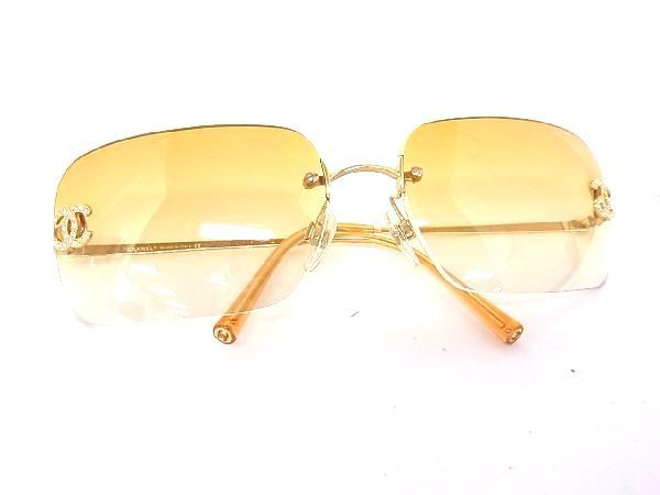 1円 ■美品■ CHANEL シャネル 4017-D c125/56 ココマーク ラインストーン サングラス メガネ 眼鏡 ゴールド系 AQ3783 CHANEL シャネル サングラス ココマーク ラインストーン