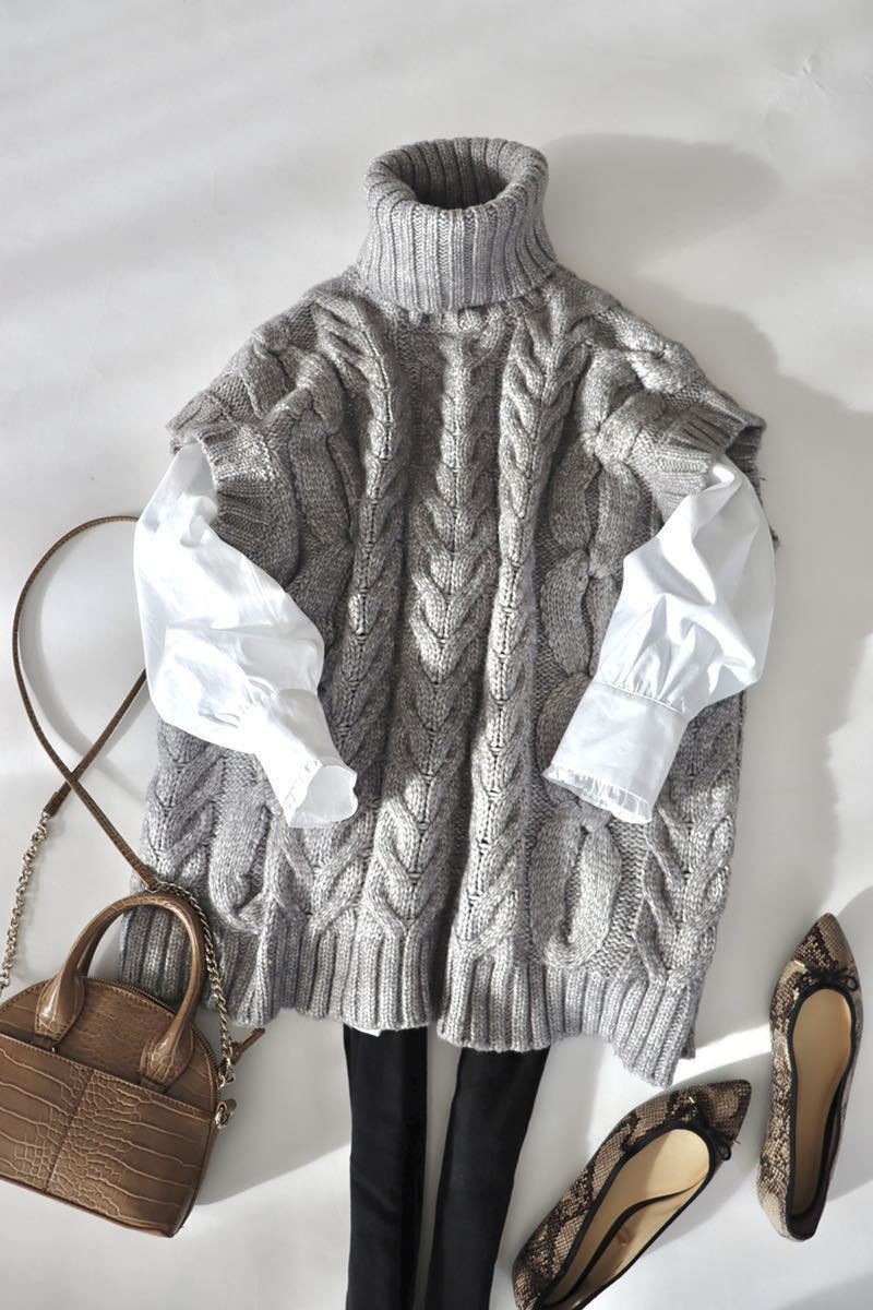 ZARA ザラ ケーブルニット チェーン ニット ハイネック タートルネック