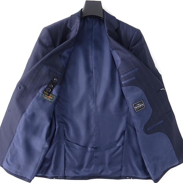 新品 サビルロウ DORMEUIL ピンストライプ ウール スーツ A6(L) 紺