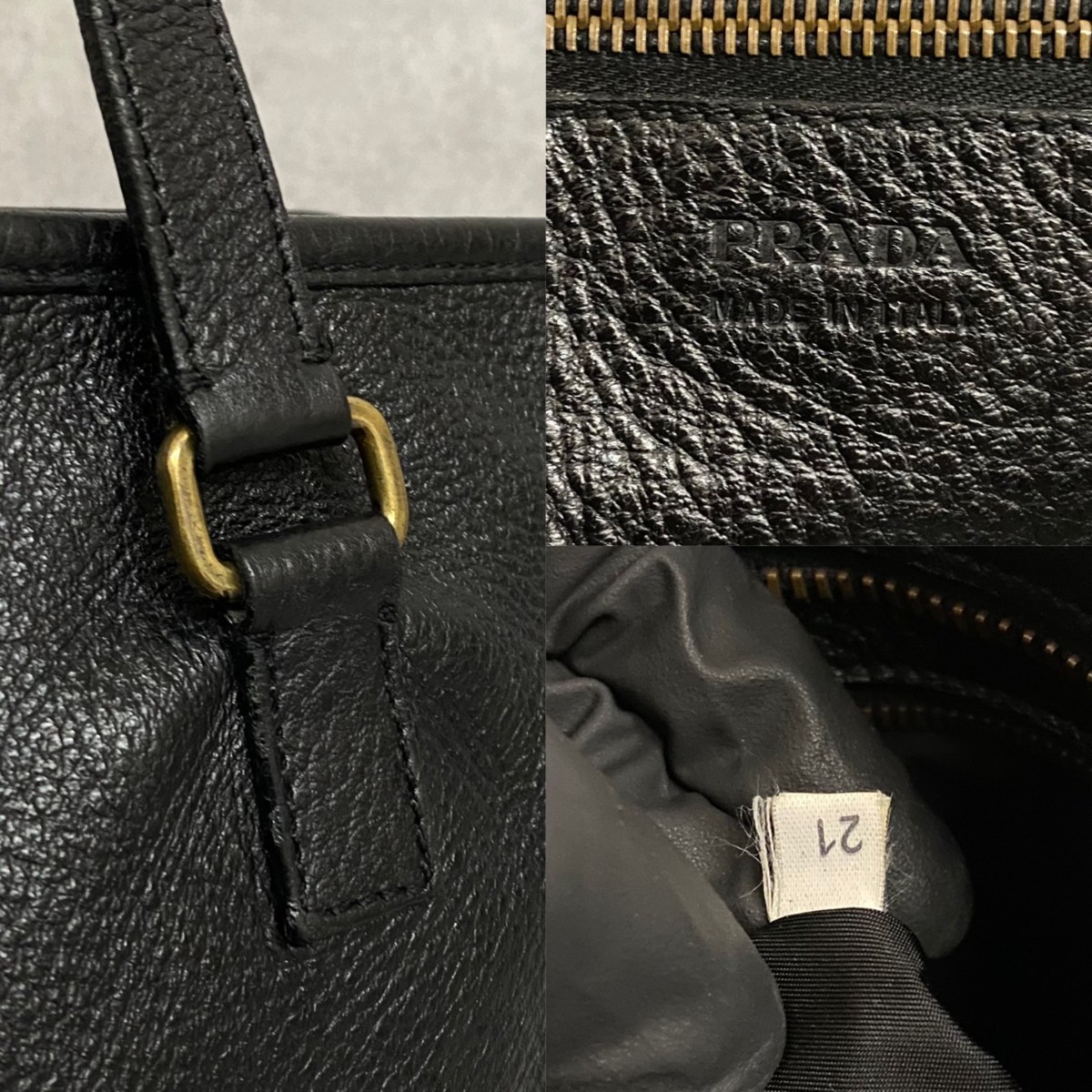 1円 極上 美品 傘付き PRADA プラダ オールレザー 本革 ハンドバッグ 