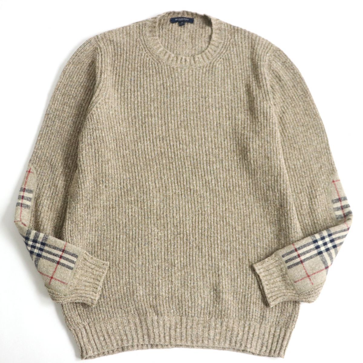 美品▽バーバリーロンドン ノバチェック柄 エルボーパッチ クルー 