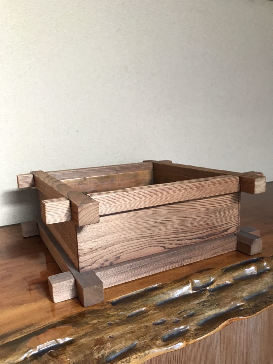 焼杉水盤、銅落とし付き、華道、茶道 花器 銅板 焼杉 広口特大
