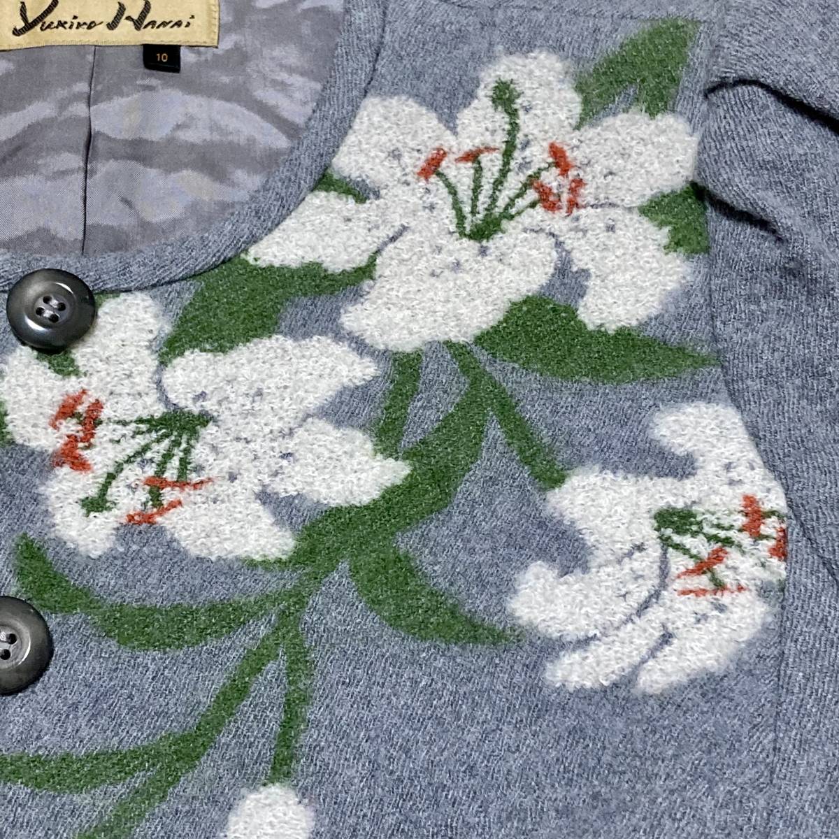 未使用☆ユキコハナイユリ花刺繍ノーカラージャケット☆ライトグレー 