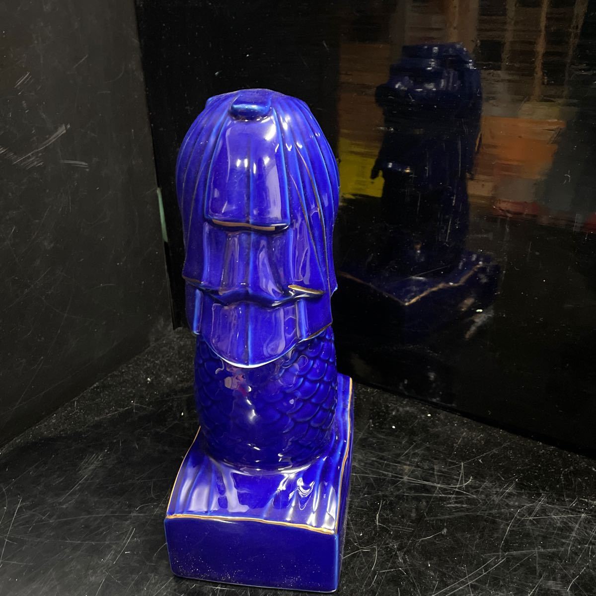 マーライオン MERLION 古酒 青 陶器 置物 ボトルのみ オブジェ 格安