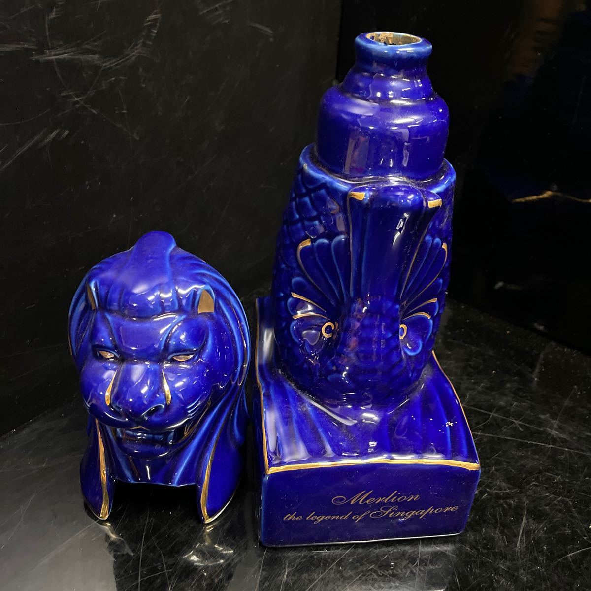 マーライオン MERLION 古酒 青 陶器 置物 ボトルのみ オブジェ 格安