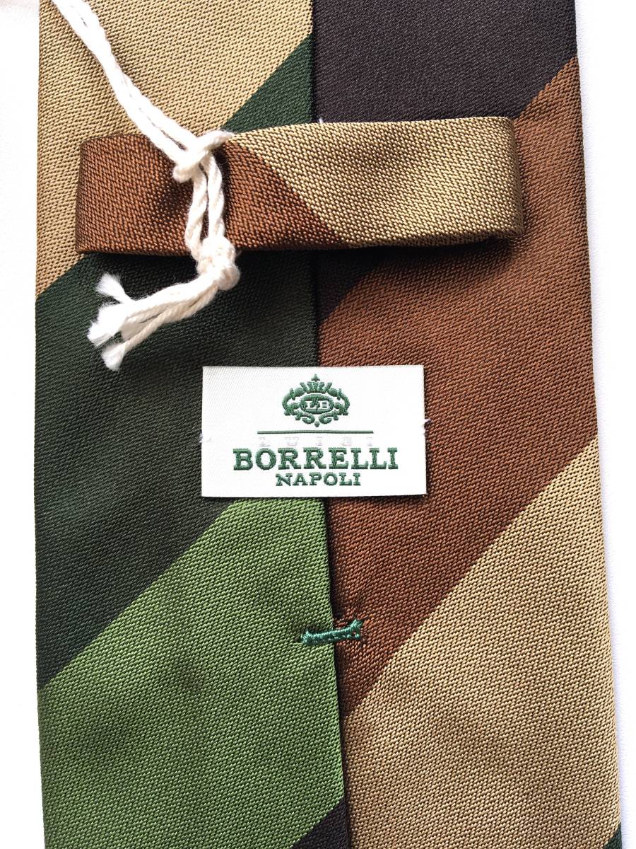 新品 ルイジボレッリ LUIGI BORRELLI ネクタイ レジメンタルストライプ シルク100% グリーン×ブラウン×ベージュ イタリア 正規品 定価2万 LUIGI BORRELLI Borrelli ONLINE STORE ストライプ柄タイ（2266540
