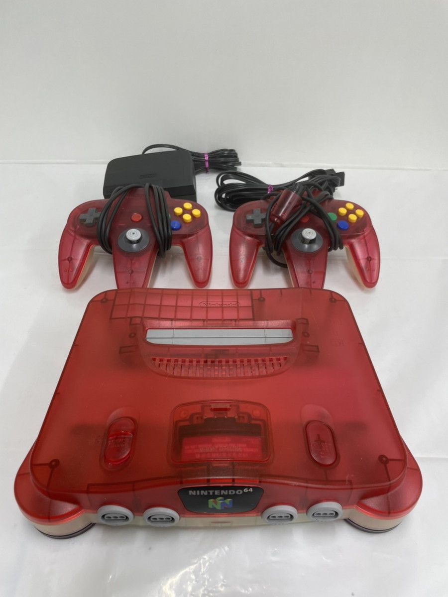12-189】NINTENDO 64 赤スケルトン 本体 付属品 コントローラー 2個
