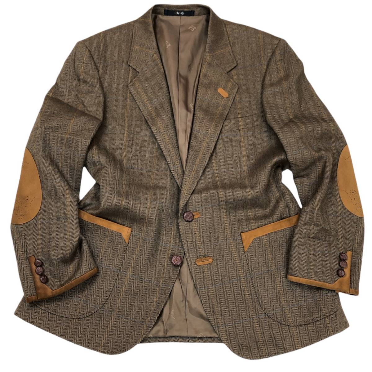 DAKS ダックス エルボーパッチ レザー ジャケット ヘリンボーン 