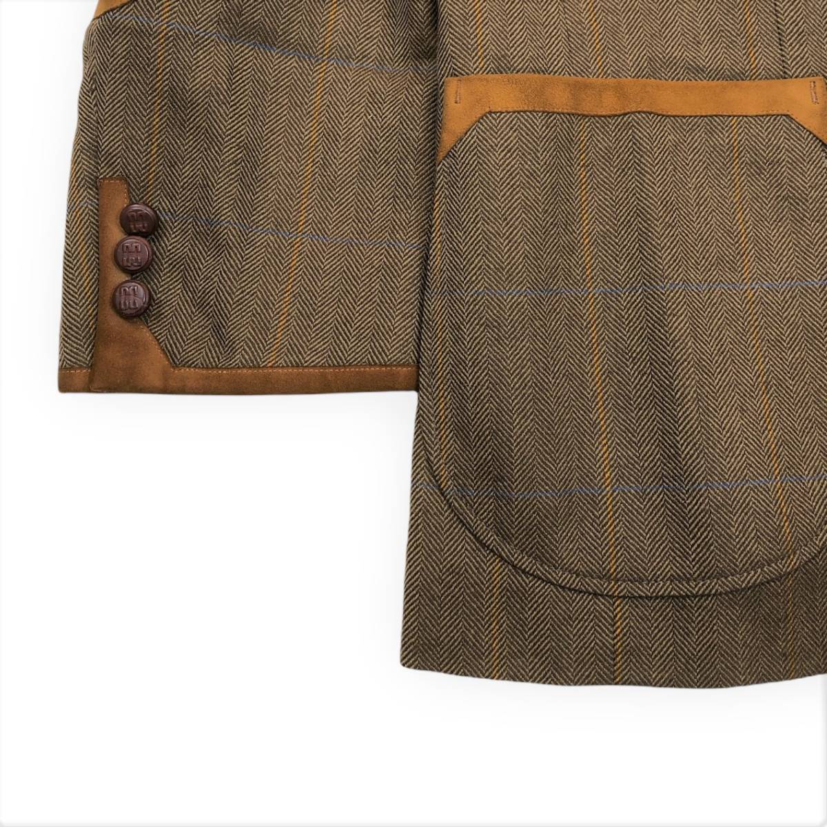 DAKS ダックス エルボーパッチ レザー ジャケット ヘリンボーン 