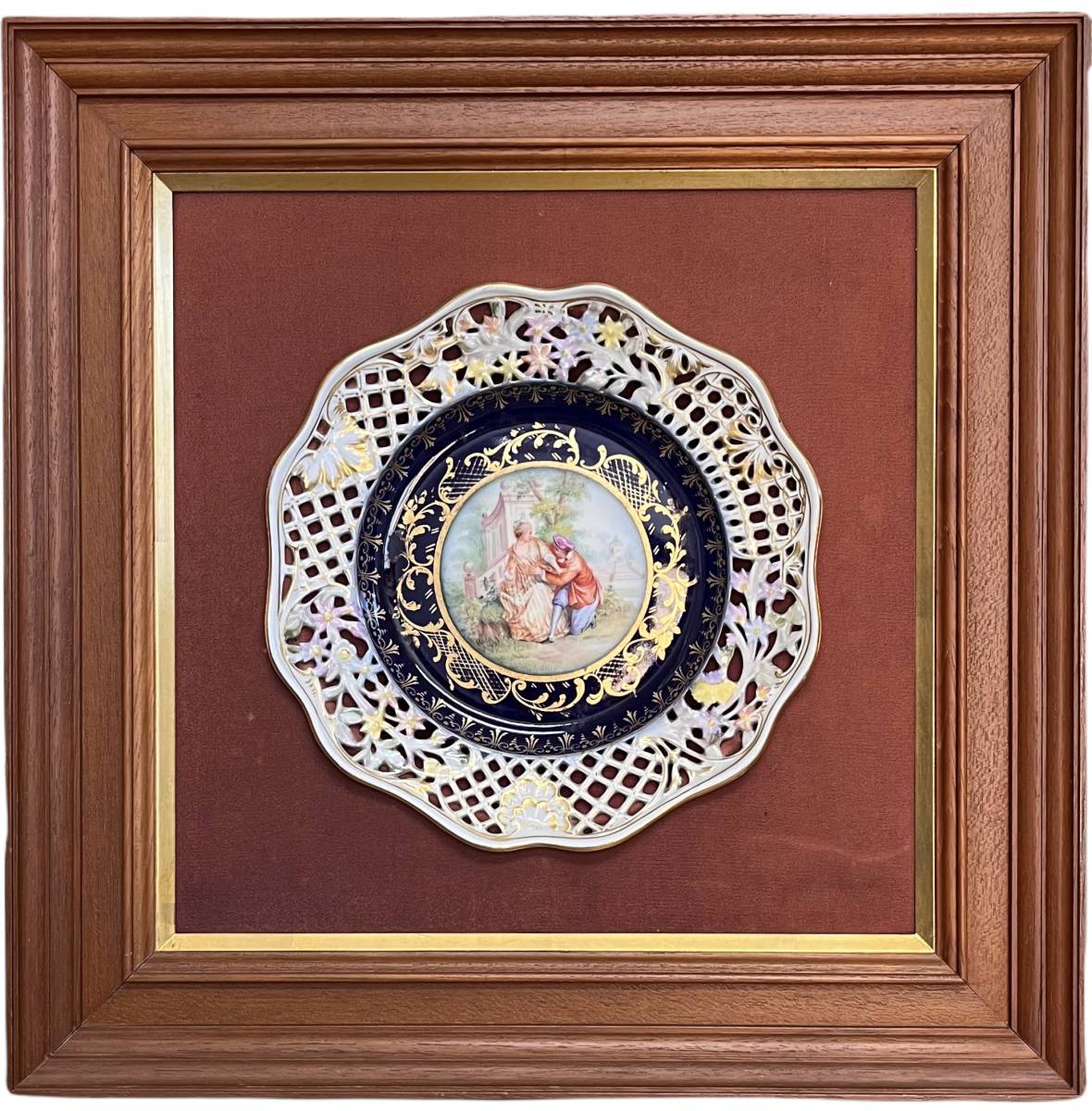 Meissen マイセン アンティーク 金彩 コバルト 皿 プレート 額付き
