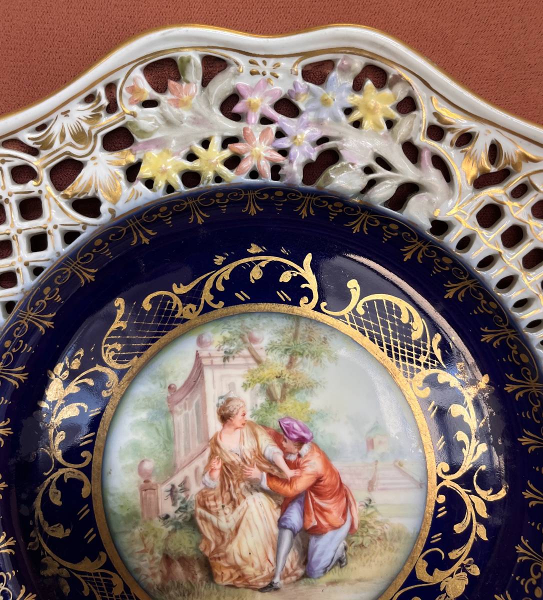 Meissen マイセン アンティーク 金彩 コバルト 皿 プレート 額付き