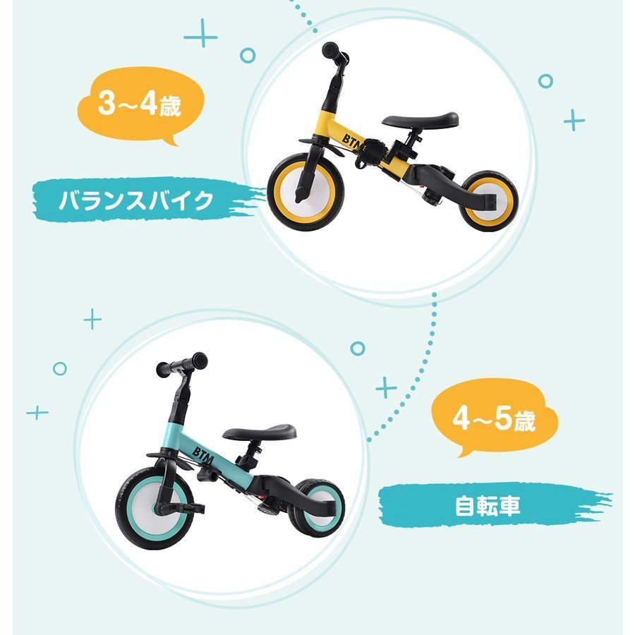 ブルー】子供用三輪車 4in1 2WAY 押し棒付き BTMバランスバイク 1歳 2 