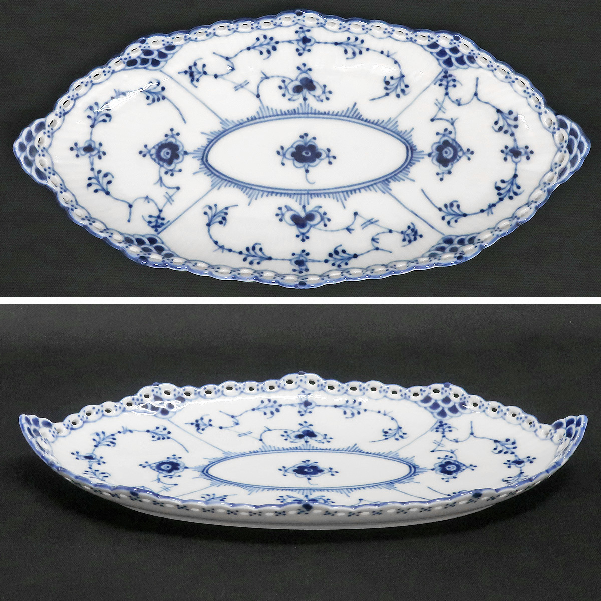 【新品，人気】 TU2f [送料無料/中古良品] ロイヤルコペンハーゲン ROYAL COPENHAGEN ブルーフルーテッド フルレース オーバルトレイ