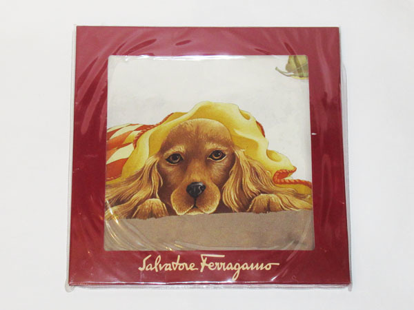Z228 未開封 サルヴァトーレフェラガモ 犬柄 大判 スカーフ シルク100