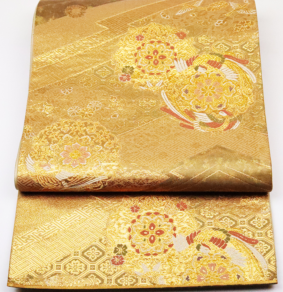 注目ブランド 留袖用 袋帯 正絹 金箔 鳳凰 華文 正倉院文様 Lサイズ