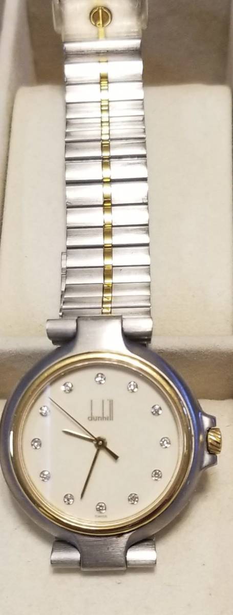 中古品☆ダンヒル☆ベージュ☆ミレニアム☆12Pダイヤ 腕時計【完動品